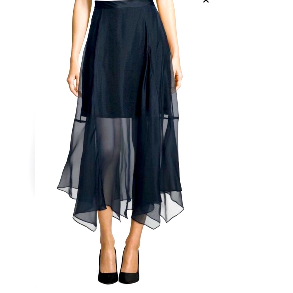 Marissa Webb Navy Yasmin Mini Organza Silk Sheer Over Skirt, size small